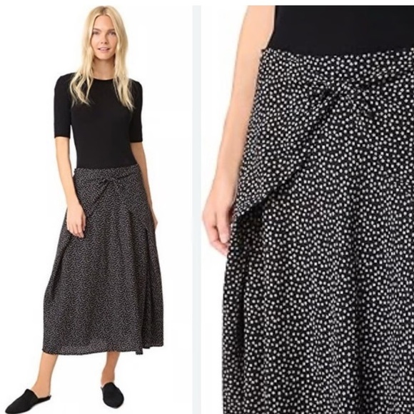 Vince Dresses & Skirts - Vince Women's Size 6 Silk Black Celestial Polka Dot Wrap Tie Front Midi Skirt